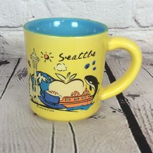 LUKE-A-TUKE ❤️Seattle Coffee/Tea Mug/Cup Yellow Ceramic Multicolored Collectible